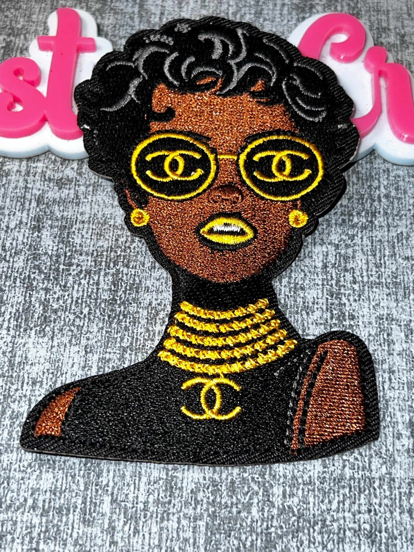 Gold Glasses Fashion Girl Patch – Iron On Embroidered Applique