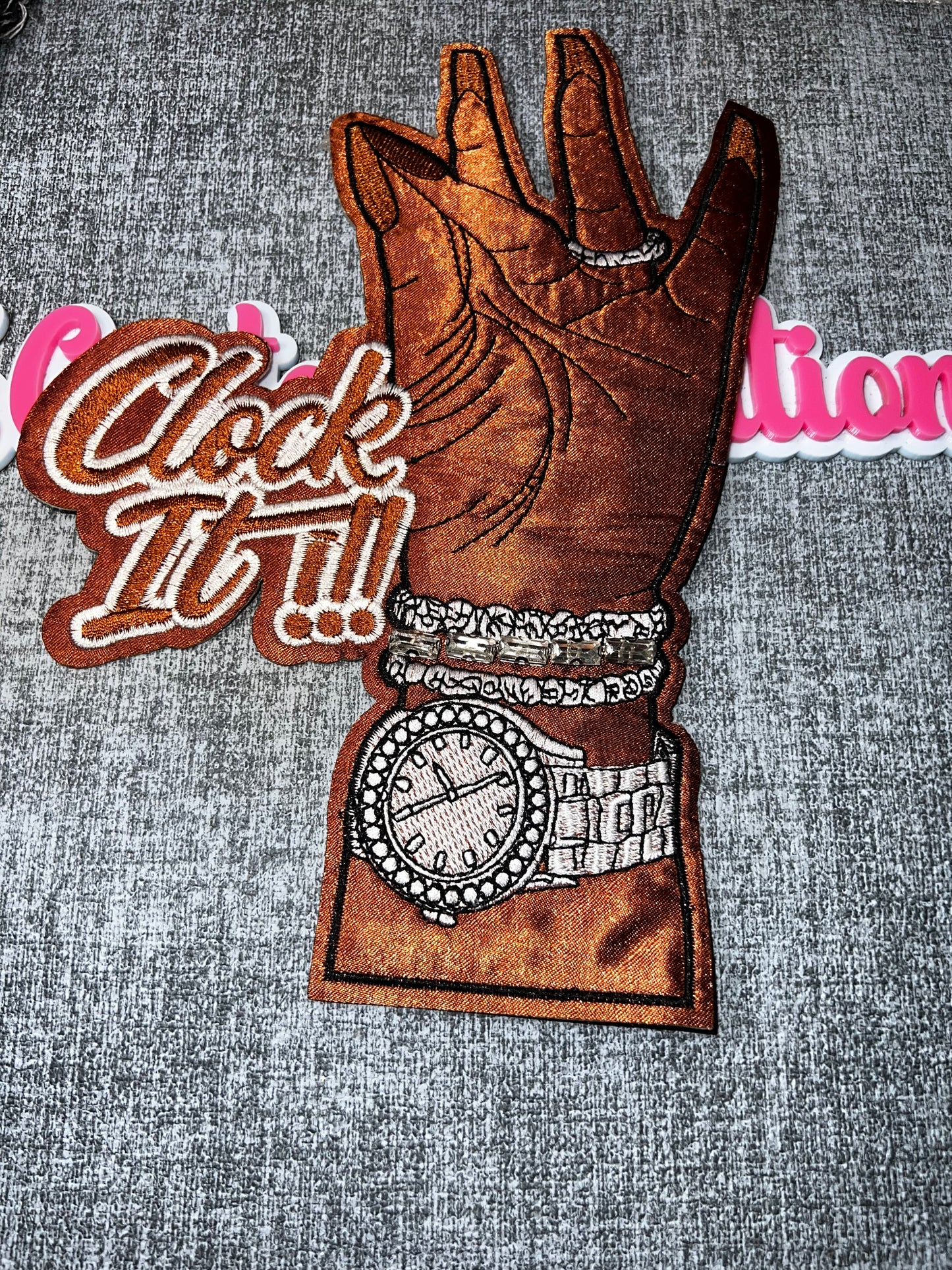 Clock It Hand Embroidered Patch – Glam Statement Applique – Approx. 5 Inches