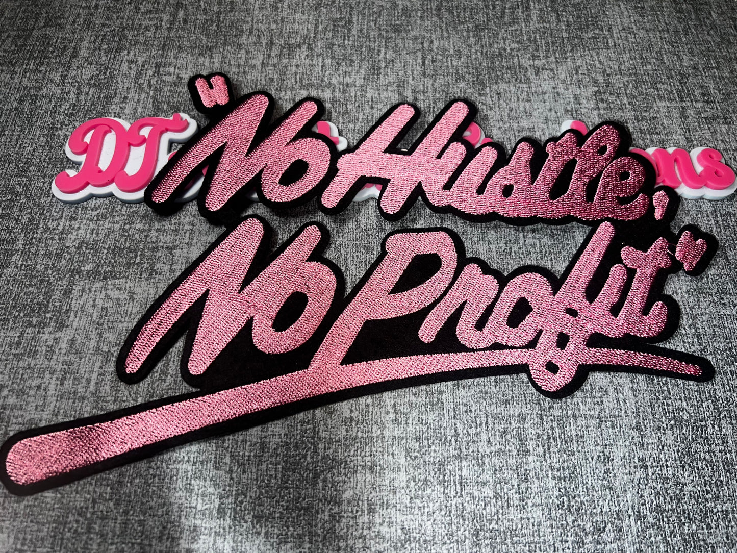 No Hustle No Profit Embroidered Patch – Pink Hustler Statement Applique – Approx. 9 Inches