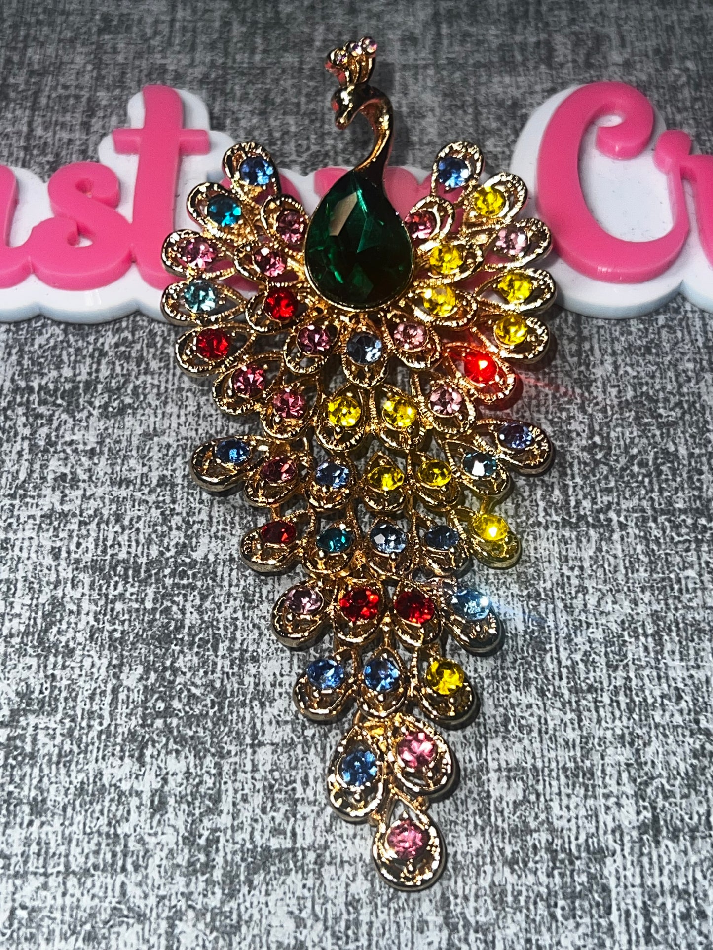Multicolor Peacock Crystal Brooch Pin – Colorful Statement Jewelry