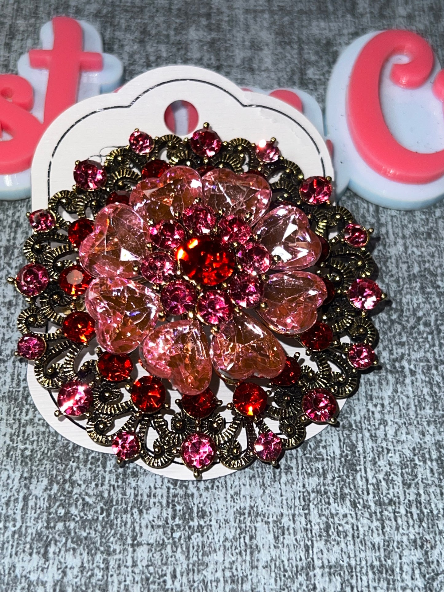 Pink Floral Crystal Brooch Pin – Sparkling Statement Jewelry