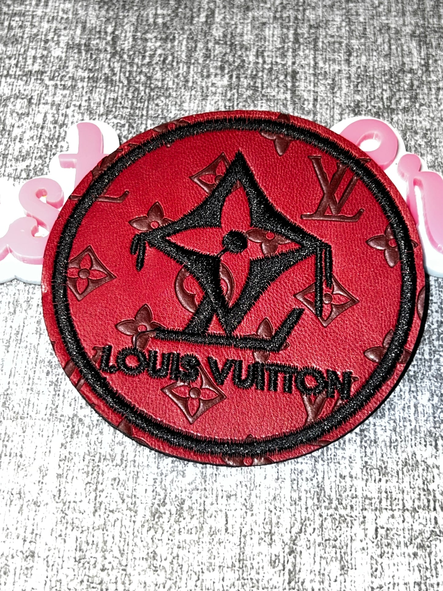 Red Round Embroidered Fashion Patch – Monogram Style Applique
