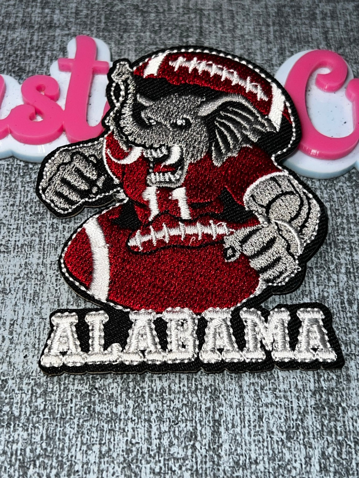 Crimson Elephant Football-Shaped Graphic Embroidered Iron-On Patch