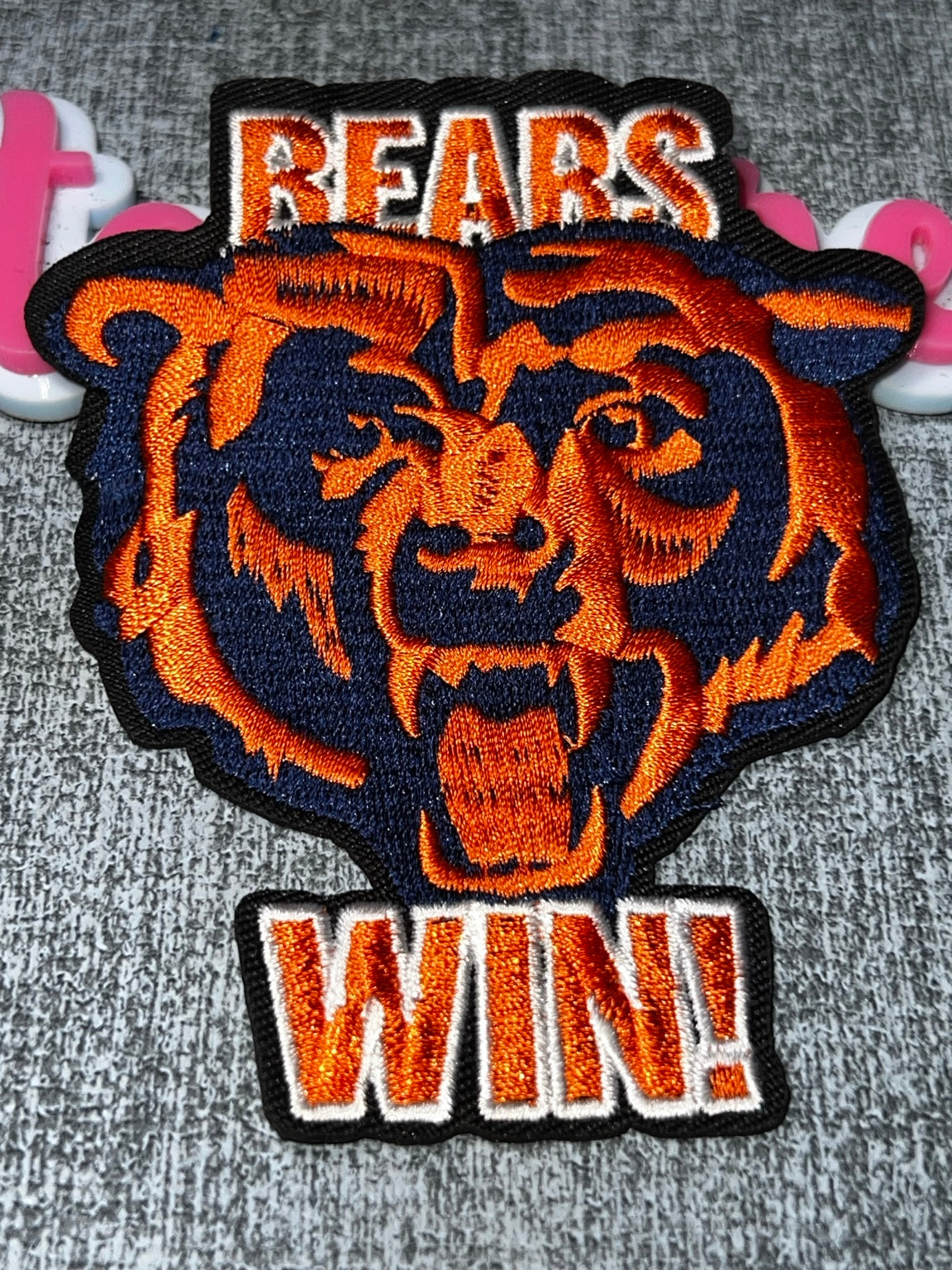 Navy Orange Bear Win Statement Patch – Embroidered Iron On Applique
