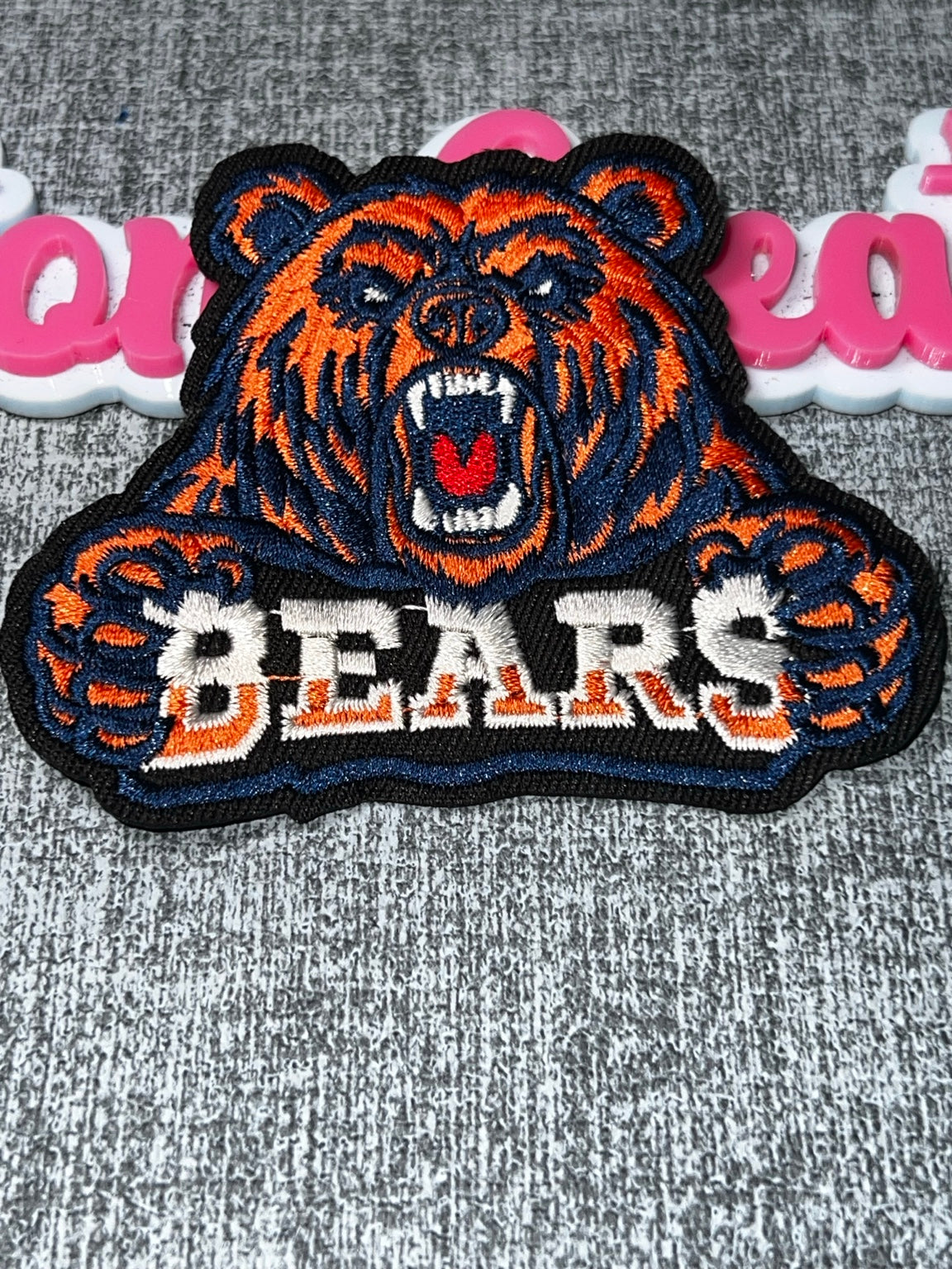 Navy Orange Roaring Bear Graphic Patch – Embroidered Iron On Applique