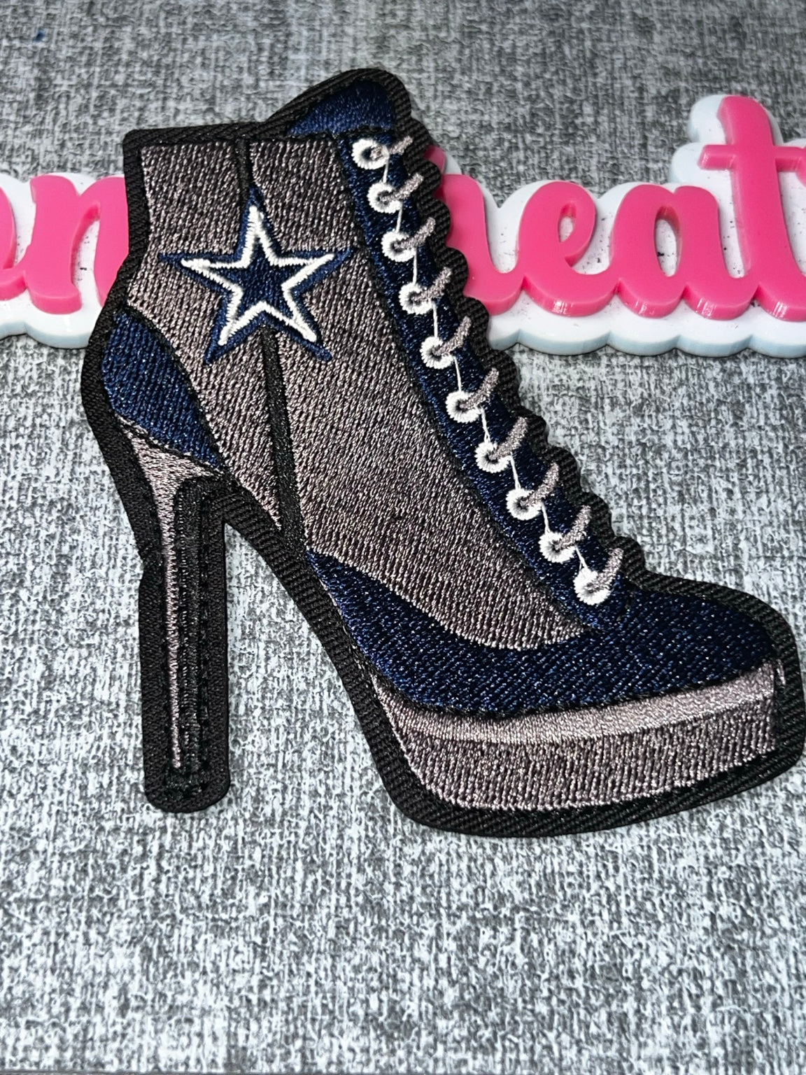 Navy Silver Star High Heel Boot Patch – Embroidered Iron On Applique