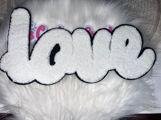 LOVE Chenille Iron-On Patch (White & Black