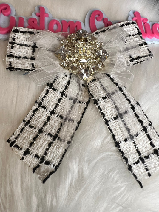 Black White Gold Rhinestone CC Brooch