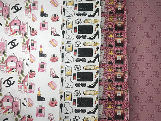 Pink Beauty Accessories Faux Leather Sheet Bundle – 9x12 Printed Craft Material – 5 Pack