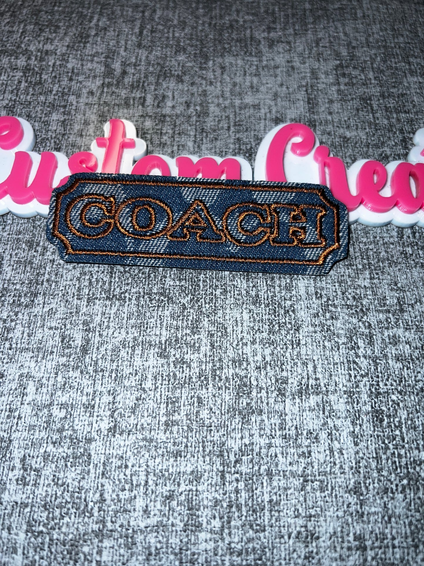 Embroidered Denim Style Iron-On Patch – Blue Text Statement Patch