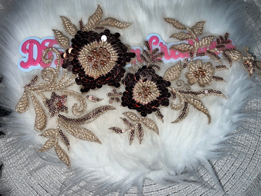 Champagne / Gold Sequin Floral Appliqué Patch