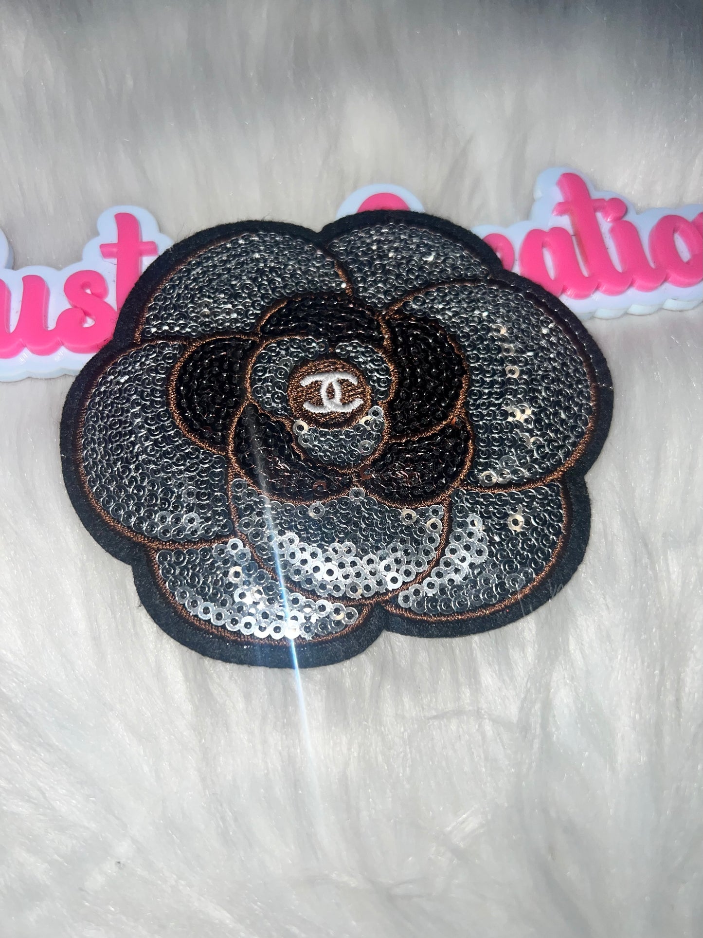 Black Brown & Silver Sequin Flower Patch CC