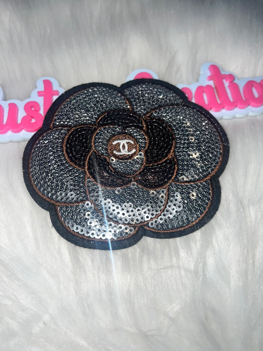 Black Brown & Silver Sequin Flower Patch CC