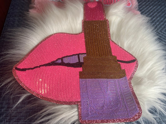 Pink Sequin lips with lipstick
