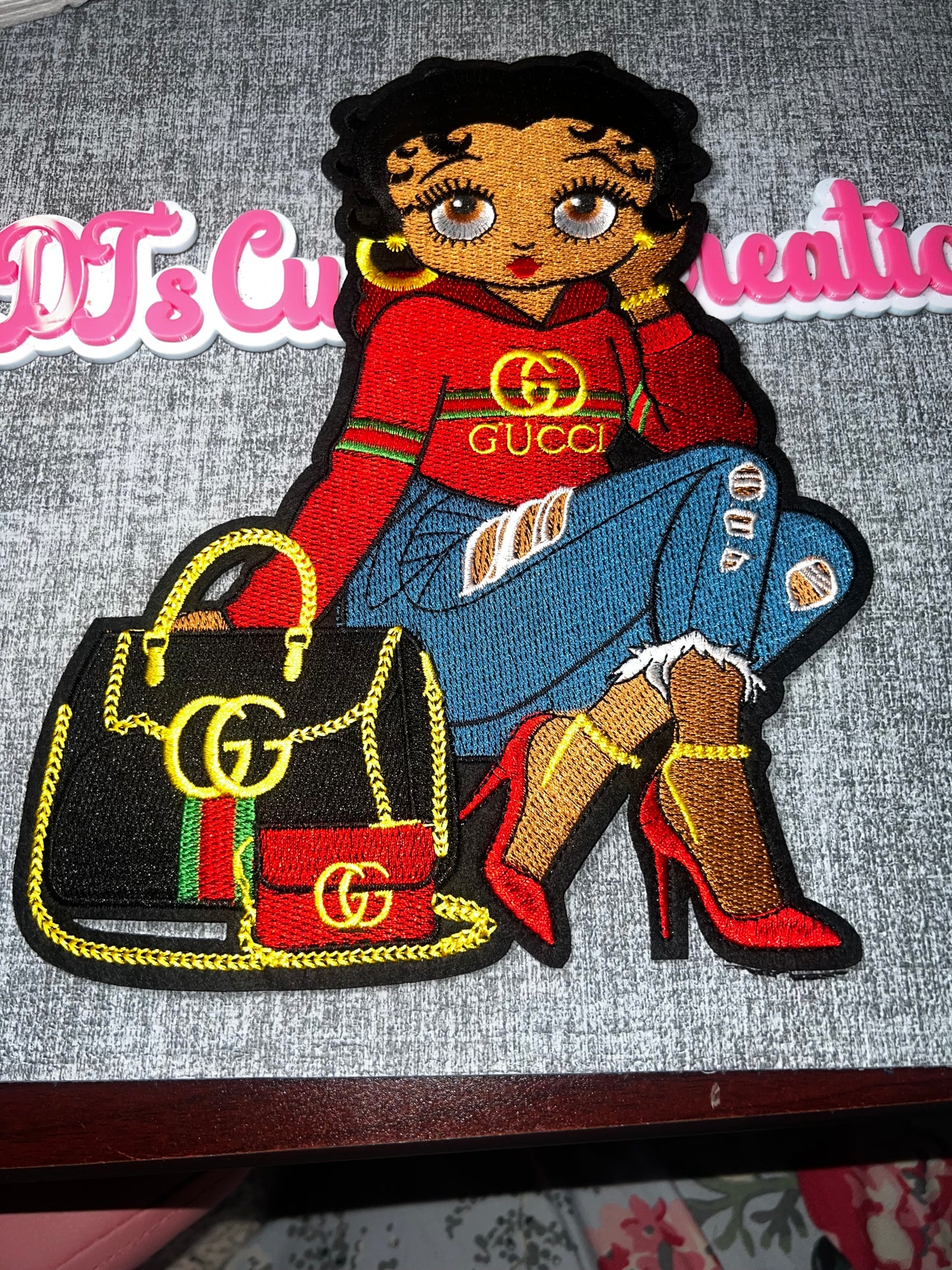 Fashion Doll with Handbag Embroidered Iron-On Patch – Stylish Girl Applique Big