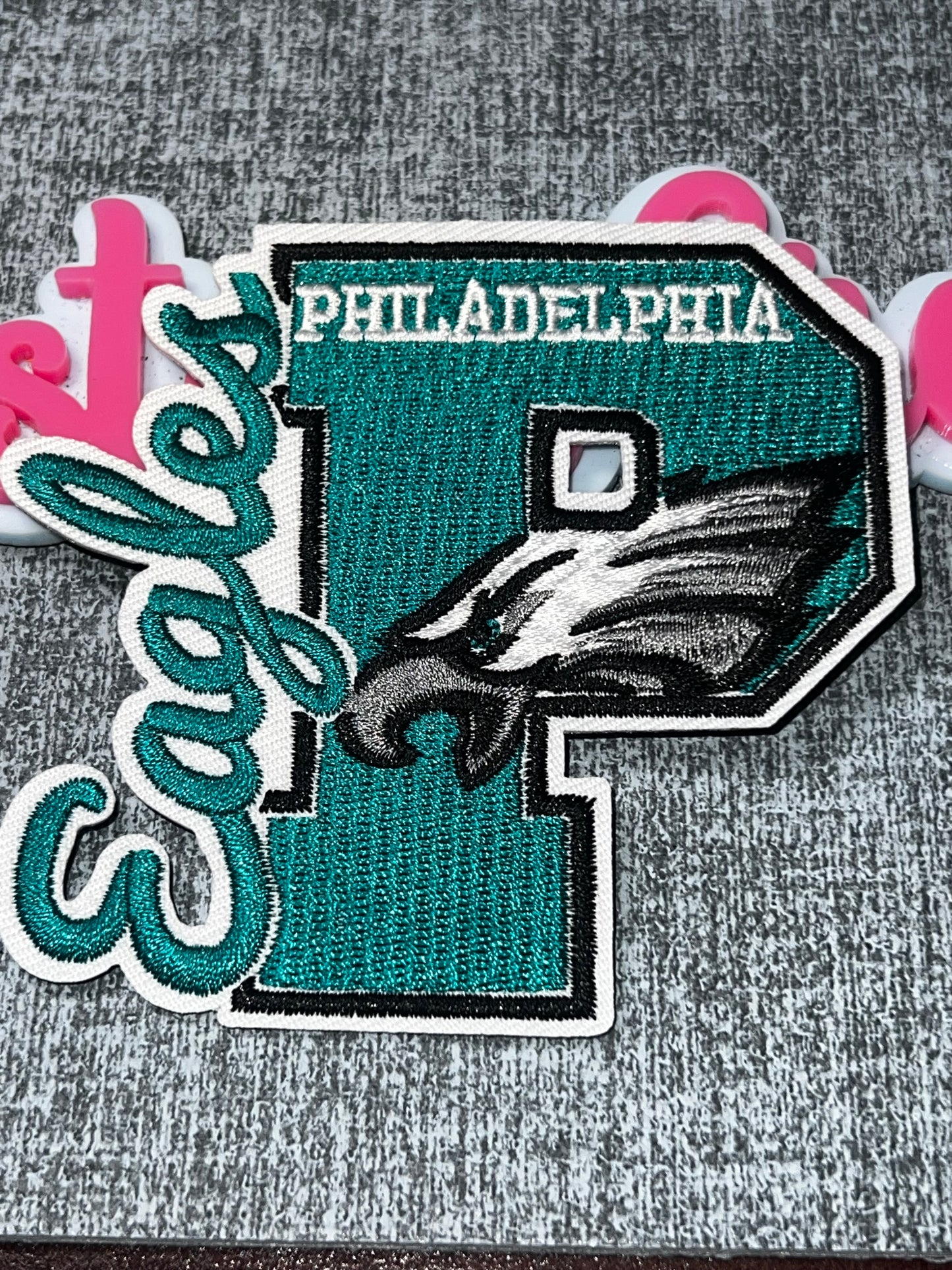 Teal Letter Bird Embroidered Iron-On Patch | Oversized Initial Statement Appliqué