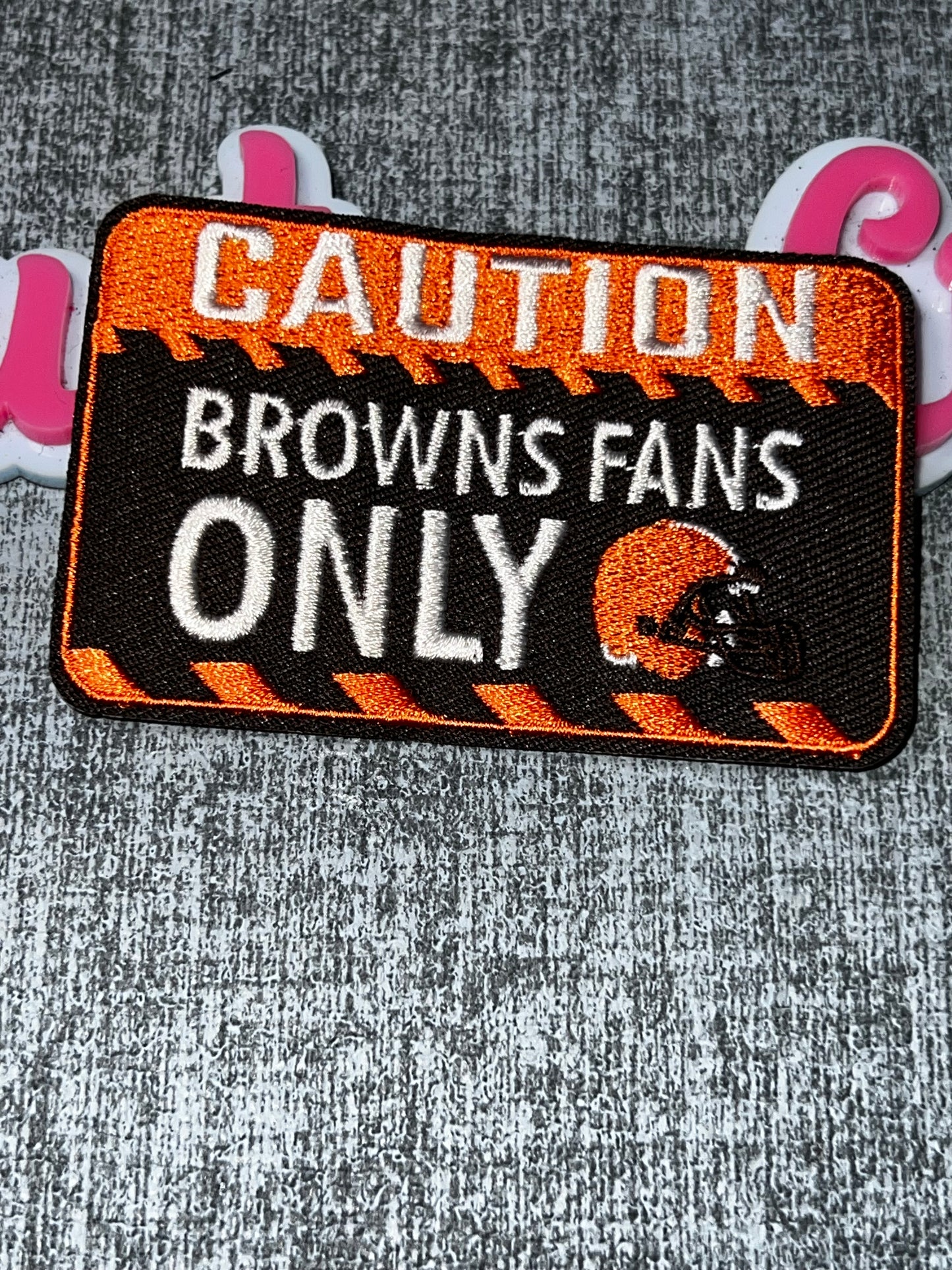 Caution Fans Only Orange Helmet Patch – Embroidered Iron On Applique