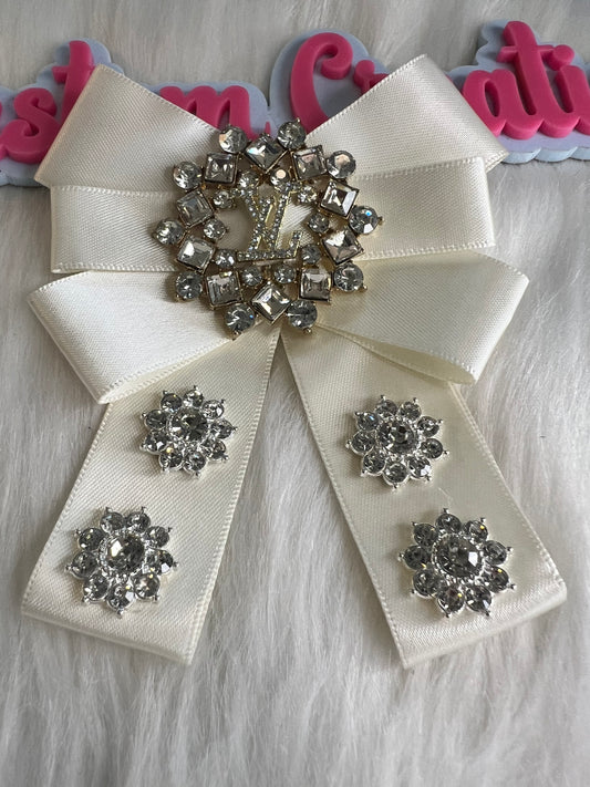 White Rhinestone LV Brooch