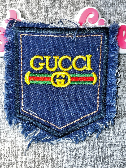 Denim Stripe Fashion Pocket Embroidered Patch – Blue Frayed Pocket Iron On Applique – Approx. 4 Inches