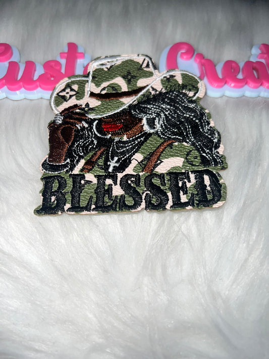 Camo “Blessed Cowgirl” LV Iron-On Patch