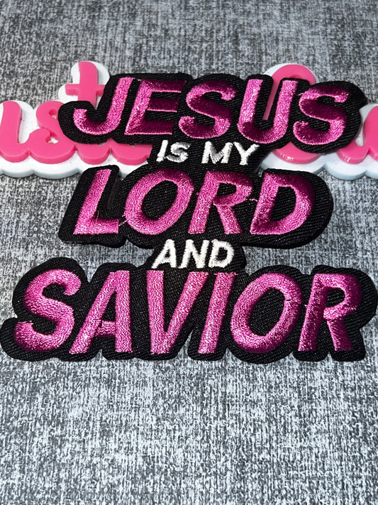 Pink, Black & White “Jesus Is My Lord and Savior” Embroidered Patch – Faith Statement Applique