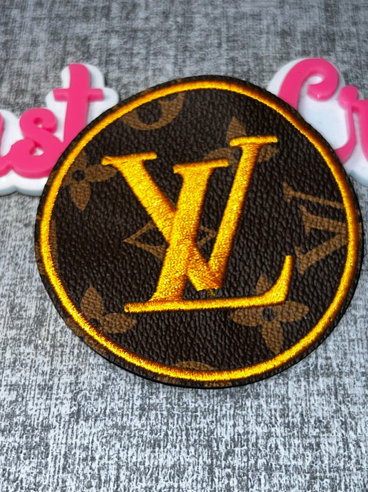 Classic Monogram Circle Embroidered Patch – Brown & Gold Fashion Patch – Iron On Applique – Approx. 3.5 Inch