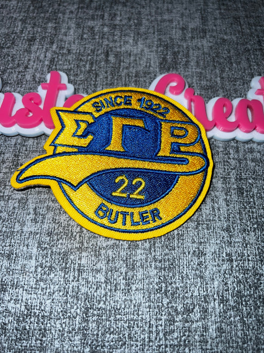 Luxe Greek Letter Embroidered Patch – Yellow Blue Statement Iron On Patch, Sorority Style Jacket Patch, DIY Applique Sigma