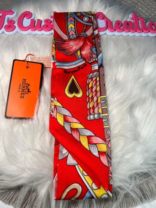 Luxe Equestrian Ribbon Twilly Scarf – Red