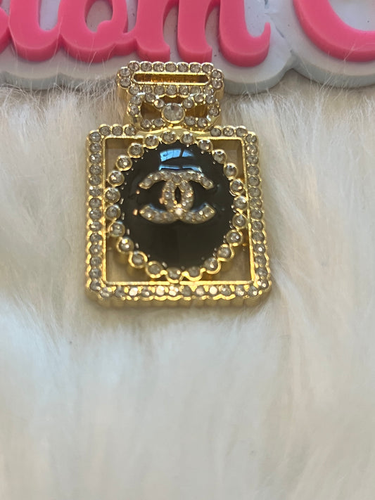 Gold Black CC Perfume Bottle Brooch