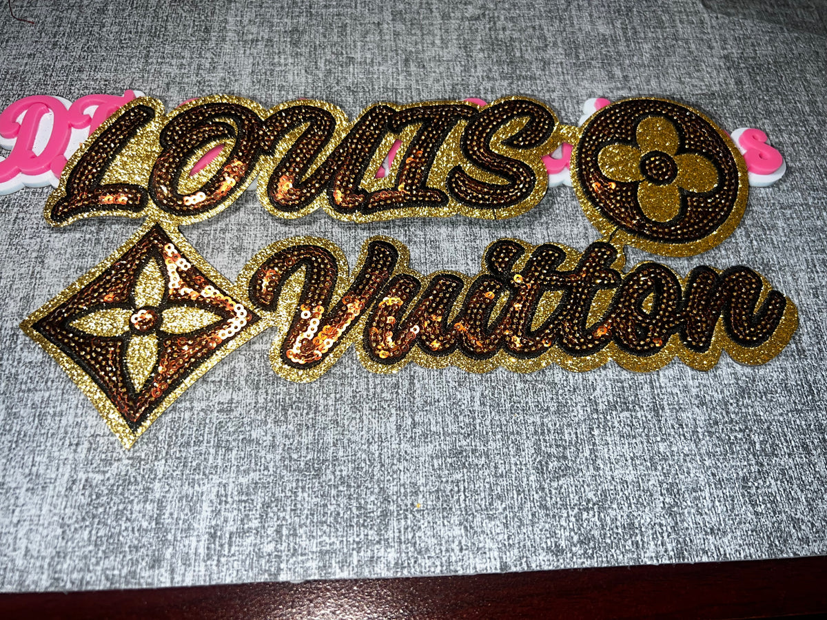Bronze/Brown Gold Sequin Monogram Lettering Patch – Floral Accent Applique
