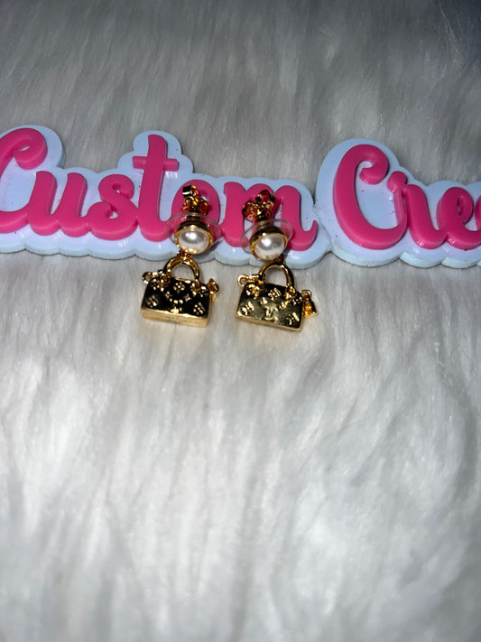 Mini Designer Handbag Pearl Earrings – Gold