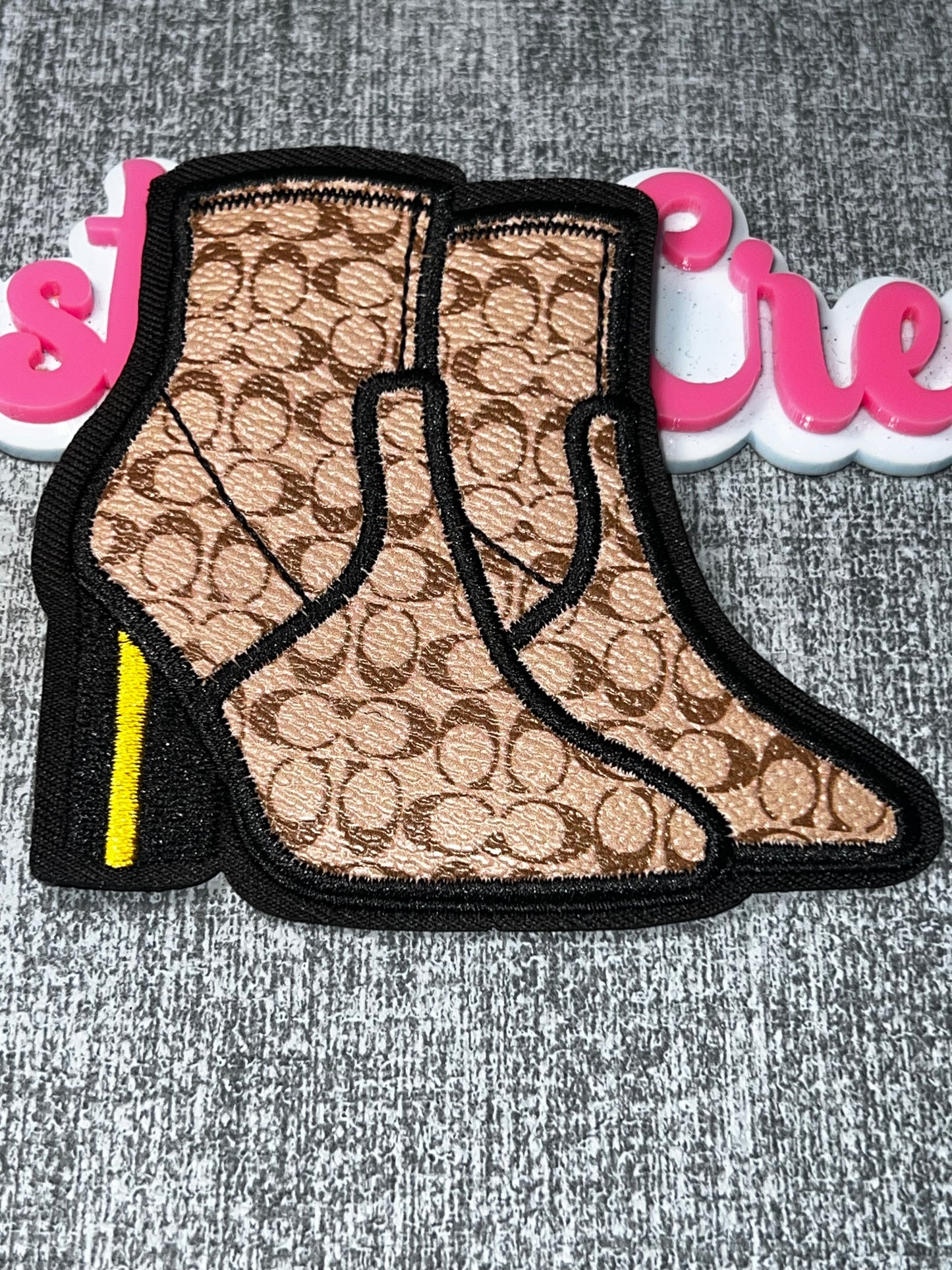 Brown Monogram Print Ankle Boots Patch – Fashion Shoe Iron On Applique
