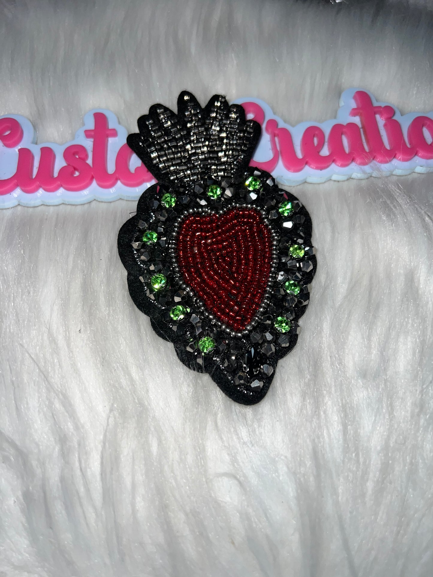 ❤️💚 Red Heart Patch with Green Rhinestones