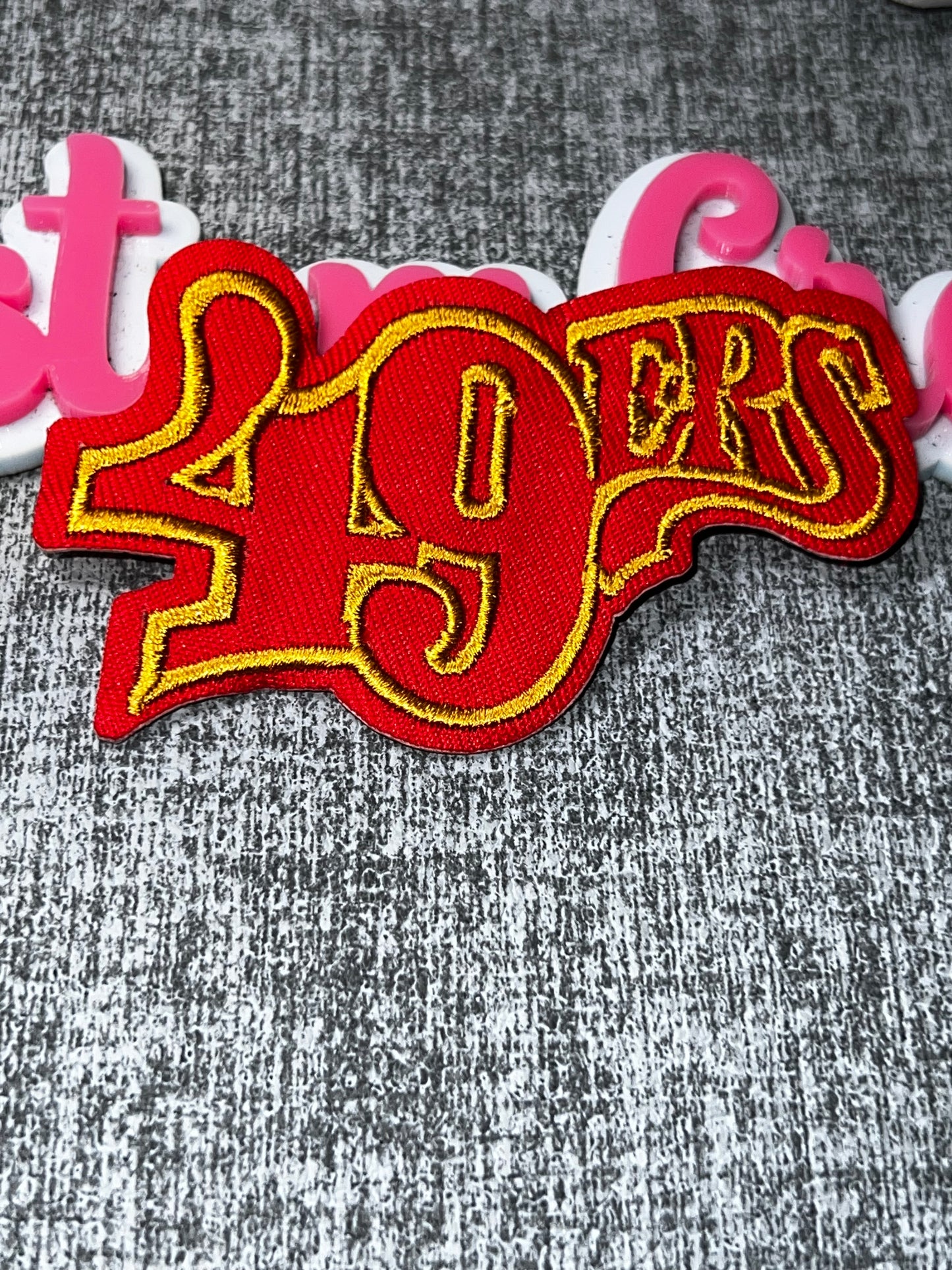 Red & Gold 49ERS Script Embroidered Iron-On Patch – Sports Fan Appliqué