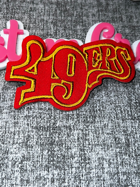 Red & Gold Script Embroidered Iron-On Patch – Sports Fan Appliqué
