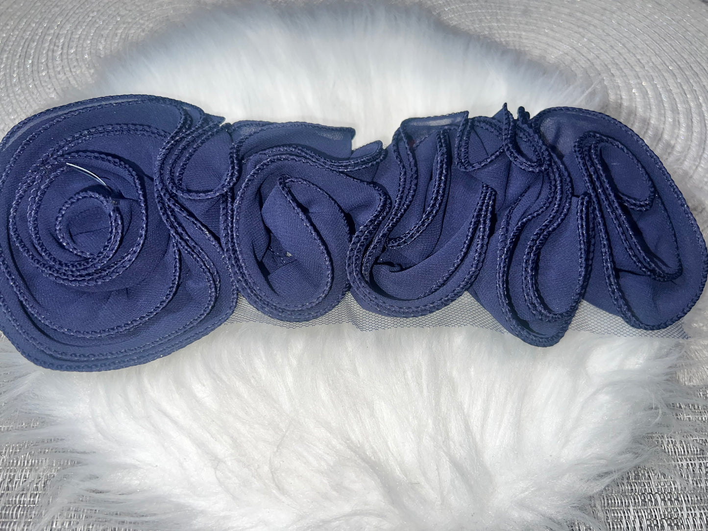 Navy Blue 3D Chiffon Flower Trim