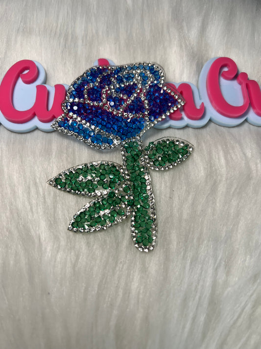 💙✨ Blue Crystal Rose Iron-On Patch