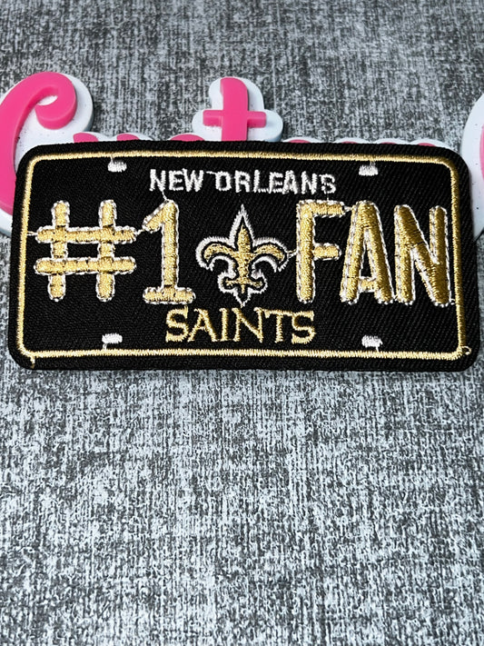 Number One Fan License Plate Embroidered Iron-On Patch | Decorative Appliqué