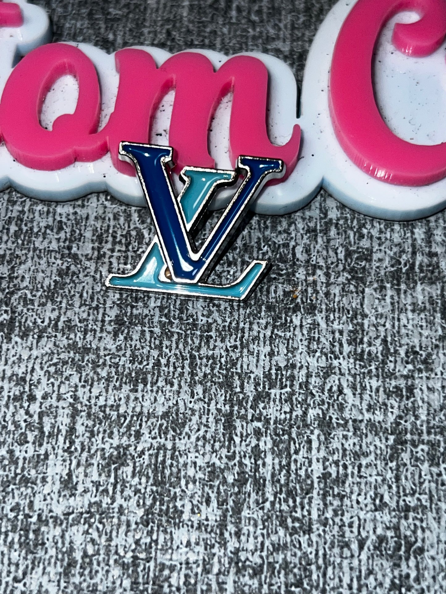 Blue and Light Blue Monogram Style Flat Back Charm – Metal Enamel Craft Charm