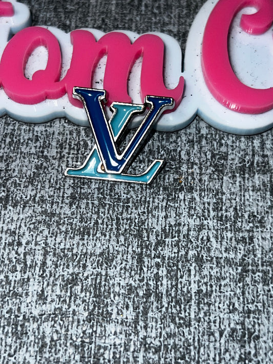Blue and Light Blue Monogram Style Flat Back Charm – Metal Enamel Craft Charm
