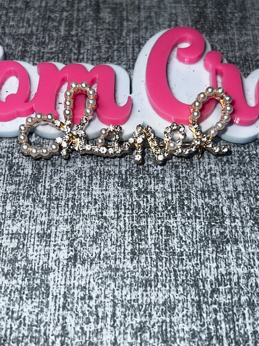 Pearl Script Fashion Brooch Pin | Rhinestone Letter Brooch | Decorative Statement Lapel Pin