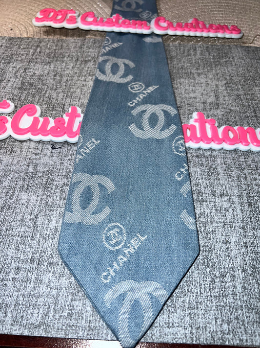 Light Denim Monogram Necktie – Luxe Pattern Statement Tie