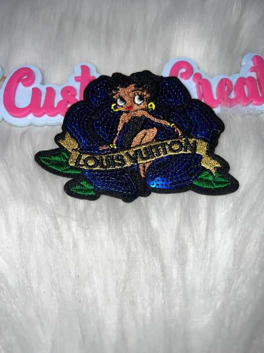 Blue Sequin “LV” Rose Betty Girl Patch