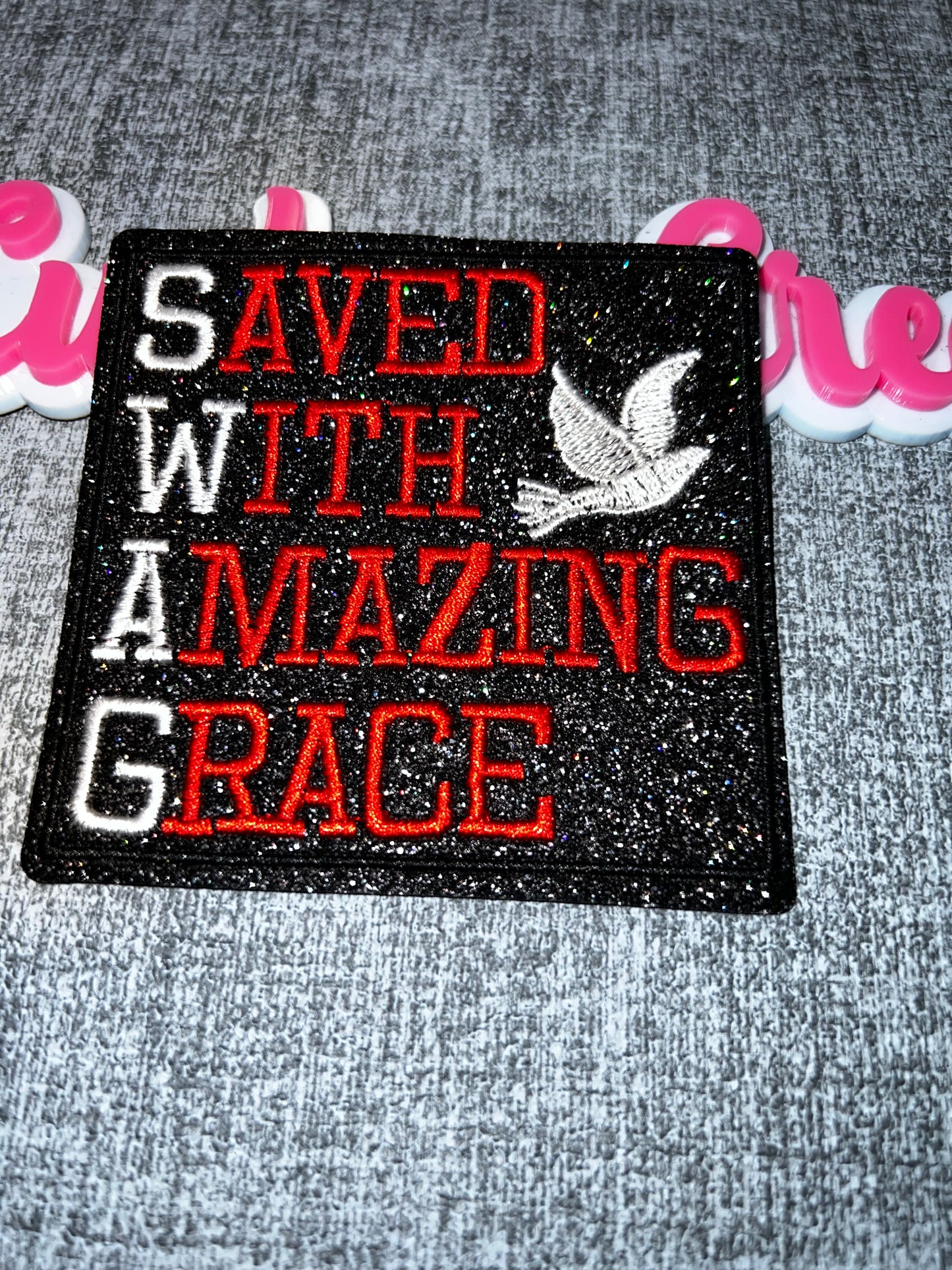 Saved With Amazing Grace Iron-On Patch – Glitter Faith Patch
