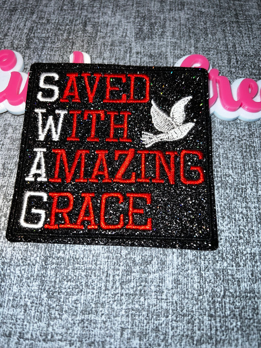 Saved With Amazing Grace Iron-On Patch – Glitter Faith Patch