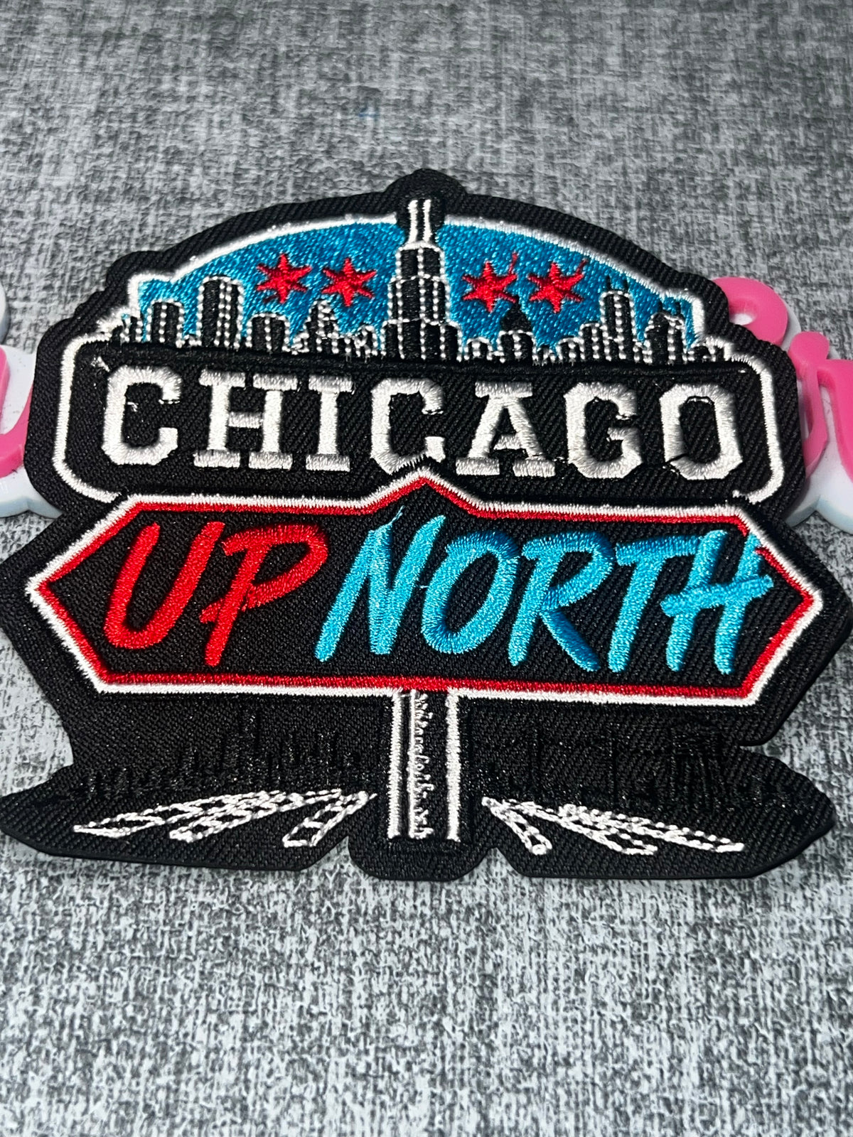 Up North City Skyline Directional Sign Patch – Embroidered Iron On Applique