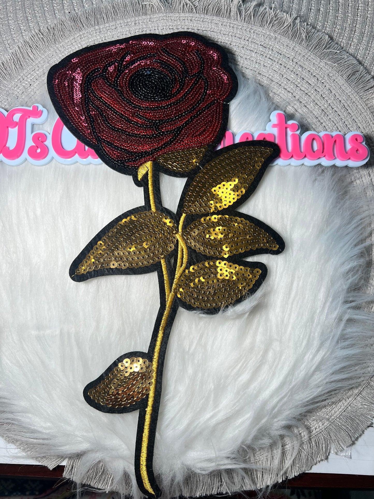 🌹 Red & Gold Sequin Rose Patch