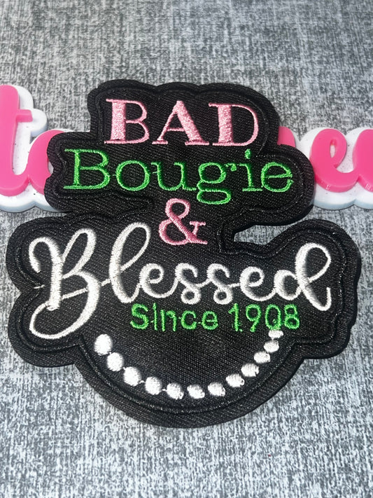 Bad Bougie & Blessed Embroidered Iron-On Patch – Faith Statement Applique
