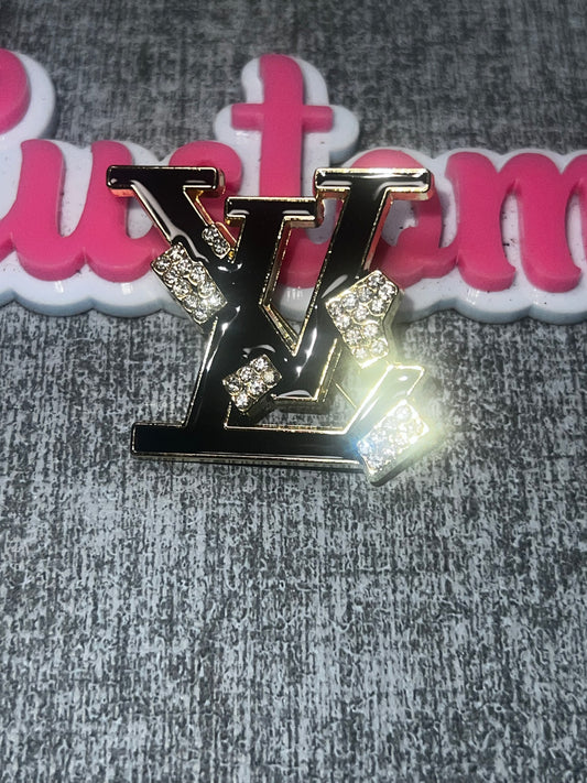 Black Rhinestone Monogram Style Brooch Pin | Fashion Metal Lapel Pin