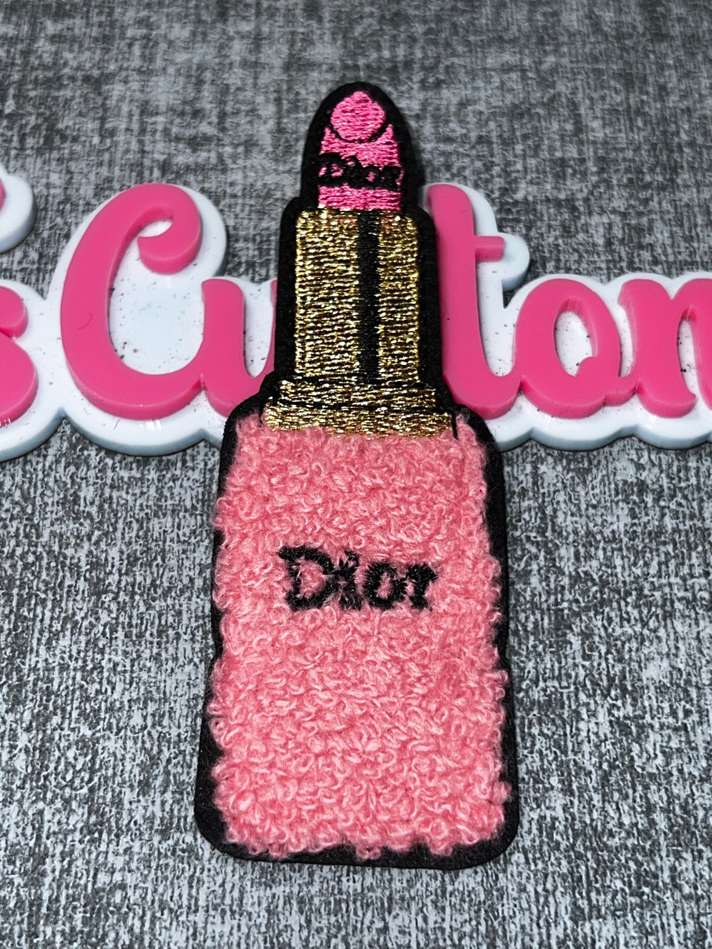 Pink Lipstick Chenille Patch – Makeup Fashion Embroidered Iron On Applique
